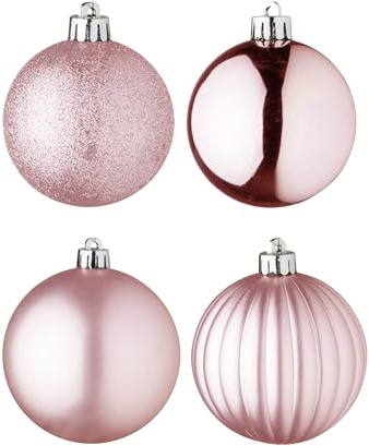 Well Home Set di 100 palline di Natale rosa in tubo PET con diversi disegni e finiture