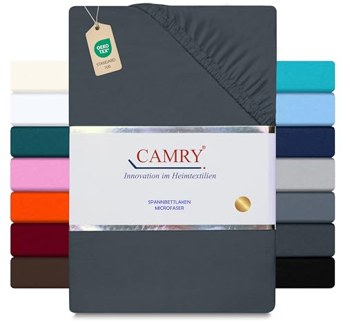 Camry Spannbettlaken 180x200 cm Anthrazit Mikrofaser Spannbetttuch Oeko Tex Zertifiziert