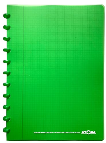 Atoma - A4 Ringbuch - 72 abtrennbare Blätter (144 Seiten) mit Rand - Deckblatt aus recyceltem Polypropylen (Grün - kariert (5x5mm))