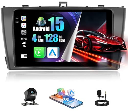 Android 15, 4G+128G GOHHDL Autoradio für Toyota Avensis 3 T27 2008-2015 mit Wireless Carplay Android Auto, 9 Zoll Touch Radio 2Din mit GPS Navi WLAN Bluetooth FM/RDS EQ SWC Rückfahrkamera&Mic
