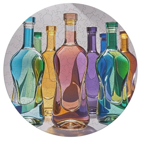 Jigsaw Puzzle 195 Pcs Challenging Round Animals Puzzle Wine Bottle Art Wooden Jigsaw Puzzles for Adults Families