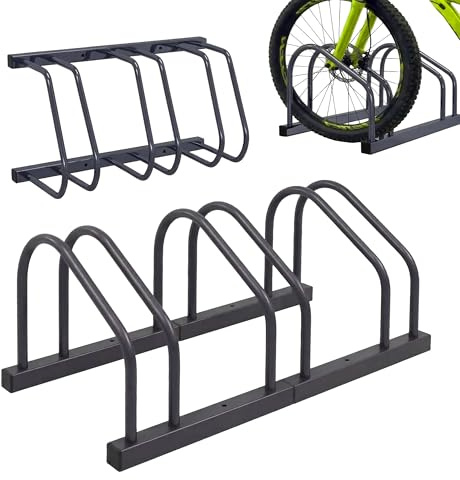 Relaxdays Fahrradständer Boden & Wandmontage, 3 Räder, bis 65 mm Reifenbreite, Garage, Reihenparker, Stahl, anthrazit