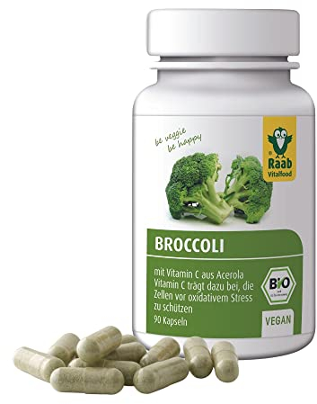 Raab Vitalfood Bio Broccoli-Kapseln, vegan, glutenfrei mit Vitamin C aus Acerola, 45 g, 90 Stück