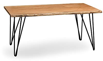 Alaterre Furniture Couchtisch mit Metall-Haarnadelbeinen und Einer Tischplatte aus natürlichem Akazienholz, klare natürliche Oberfläche, moderner industrieller Landhaus-Stil, Wohnzimmermöbel-Set,