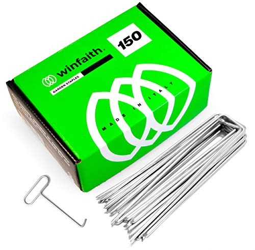 Winfaith - Heringe Erdnägel Stabil Erdspieße Metall Anti-Rost, Erdanker für Unkrautvlies Verzinkt, Rasennägel für Kunstrasen, Kunstrasen, Gewächshaus, Maße L150 B30 Ø3 mm (150-Teiliges Set)