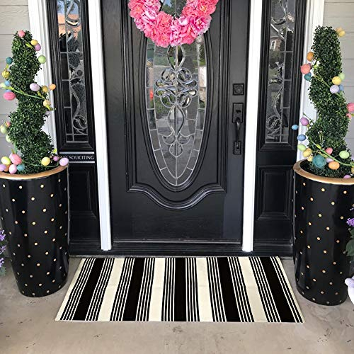 USTIDE Tapis à carreaux Motif buffle noir et blanc 23.6x35.4 Rayures noires et blanches.