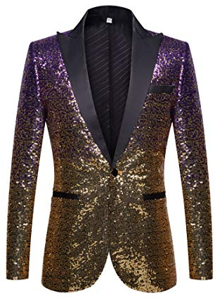 PYJTRL Herren Anzugjacke mit Pailletten (XS, Violett/Goldfarben)