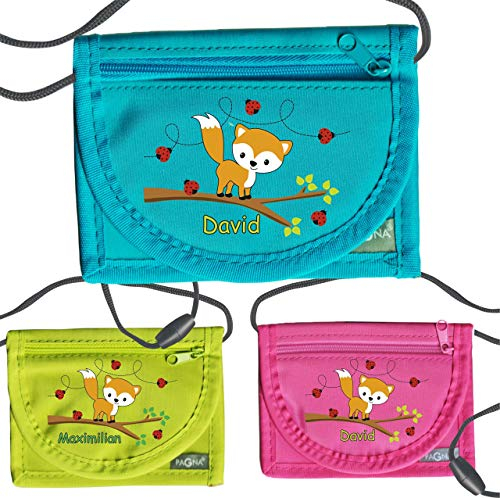 MissRompy | Brustbeutel Fuchs mit Name (803) mit Sicherheitsverschluss Jungen Umhängebeutel breast bag Portemonnaie