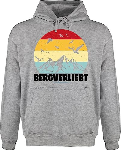 Hoodie Herren Pullover Männer - Vintage Bergverliebt - schwarz - L - Grau meliert - Sport Berg Pulli Berge