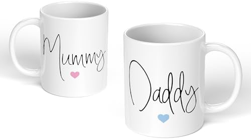 Print Maniacs Set of 2 Mugs Mummy and Daddy Mum Dad Christmas 1st Present Gift New Parents