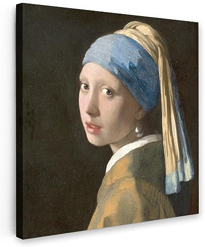 MuchoWow Leinwand Bilder, Einzigartige Wanddeko mit Rahmen, Das Mädchen mit dem Perlenohrring - Gemälde von Johannes Vermeer, Wandbilder Wohnzimmer, Deko Schlafzimmer 90x90 cm