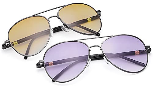 YIMI 2 Paar Pilotenbrille Bifokal Vintage Unsichtbare Lesesonnenbrille UV400 Schutz Federscharnier Sonnenleser Anti-Blaulichtbrille für Männer Frauen Sportfahren Sicherheitsbrillen Farbtöne Brillen