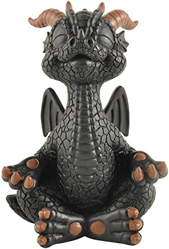 JFSM INC. Schwarzer glücklicher Drache, Buddha, meditierende Zen-Yoga-Figur, Fantasy-Dekoration, Sammlerstück