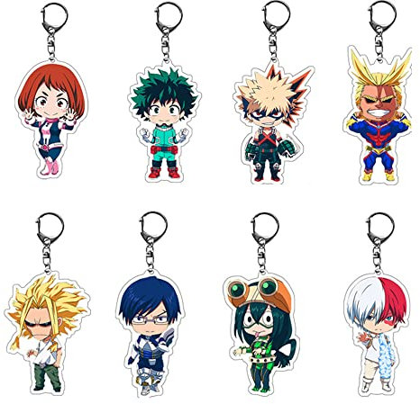 Jilijia My Hero Academia Schlüsselanhänger, Acryl, doppelseitig, transparent, Schlüsselanhänger, Schultasche, Geldbörse für Freunde und Kinder, 8 Stück