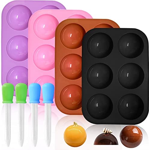 FineGood Lot de 4 moules en silicone en forme de sphère, moules à chocolat demi-sphère pour gâteau en forme de dôme avec compte-gouttes
