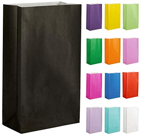 Thepaperbagstore 50 Black Paper Party Bags 14x24.5x7cm Gift & Sweet Bags | Strong recyclable kraft paper bags ideal for party favours, sweets, gifts, treats and special events
