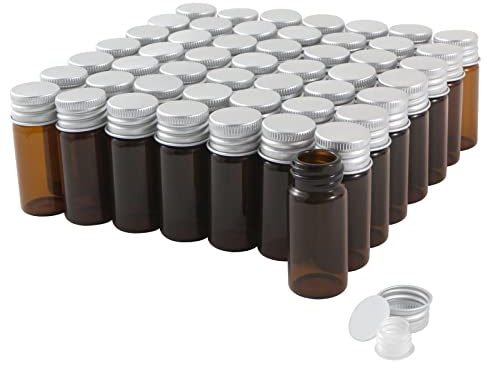 10ml Bernstein Glasfläschchen mit Schraubverschluss und Kunststoffstopfen, Braun Kleine Glasflaschen Auslaufsichere Glas Fläschchen für Flüssigkeit Pulver Proben und kleinen Gegenständen, 50 Stück