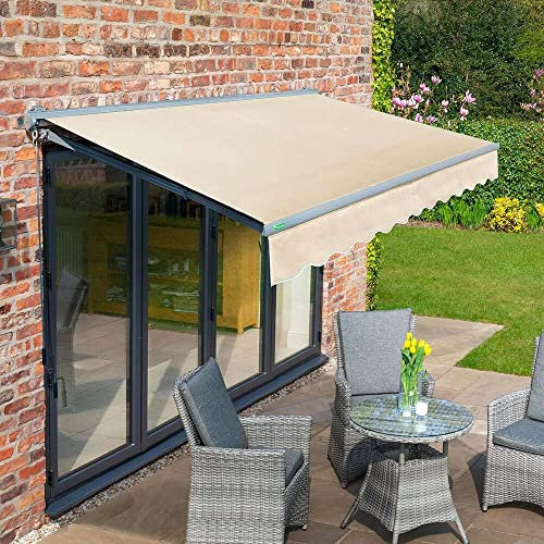 Primrose 4m x 3m Manual Half Cassette Garden Charcoal Cassette Awning Complete with Fixings and Winder Handle (Ivory)