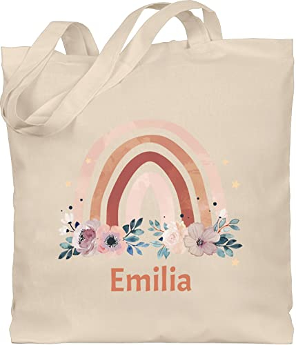 Baumwolltasche - Boho - Geschenk Regenbogen mit Name personalisiert I Rainbow - Unisize - Naturweiß - personalisierter jutebeutel kinder stoffbeutel bohemian blume beutel jutetasche kita