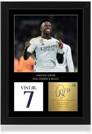 Win FC Vinicius Junior gerahmtes Foto im A4-Format, reproduzierte digitale Signatur, Geschenk für Real Madrid