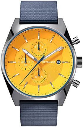 DeTomaso D10 Chrono Silver Yellow Silber Gelb Herren-Armbanduhr Analog Quarz Nylon Armband Dunkelblau