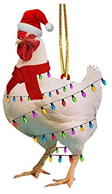 Weihnachten Huhn Acryl Dekorationen 2022 Christbaumschmuck mit Weihnachtsschal Huhn Weihnachtsschmuck Anhänger Babykorb Bett
