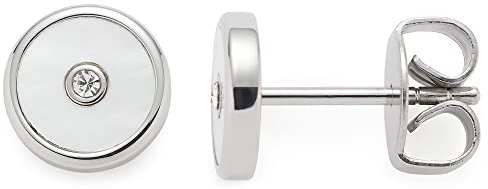 Leonardo Jewels Santina Ohrstecker, Ohrringe aus Edelstahl, Glas-Kristall Perlmutt, rund 8 mm silber, Plättchen-Stecker, Damen Schmuck, 1 Paar, 022439