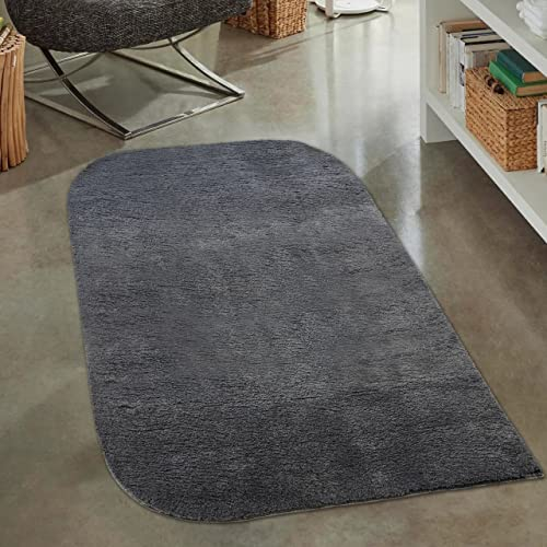 CARPETIA Designer Flauschiger Teppich mit abgerundeten Ecken | waschbar | anthrazit, 80x150 cm