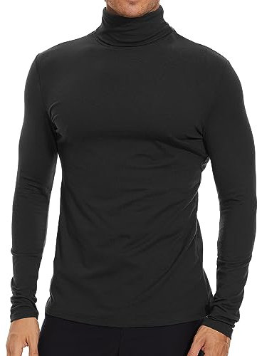 SIMIYA Mens Turtleneck Long Sleeve Shirts, Slim Fit Thermal Turtleneck for Men Basic Lightweight Thermal Underwear Top, Black L