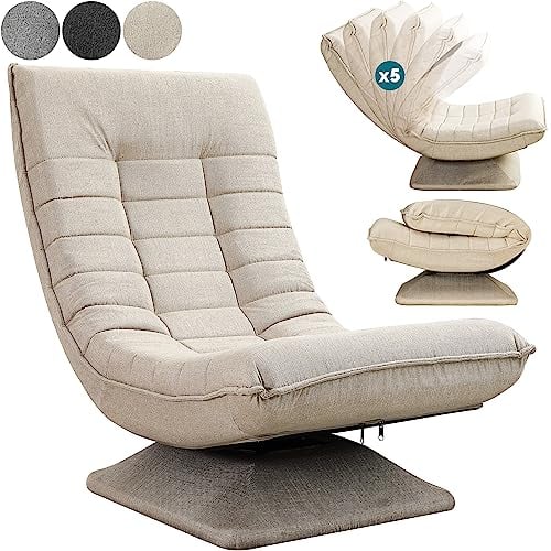 CASARIA® Sillón Relax Respaldo Ajustable Giratorio 360° hasta 150kg Silla de Suelo Plegable Tapizado Crema 60x105x87cm