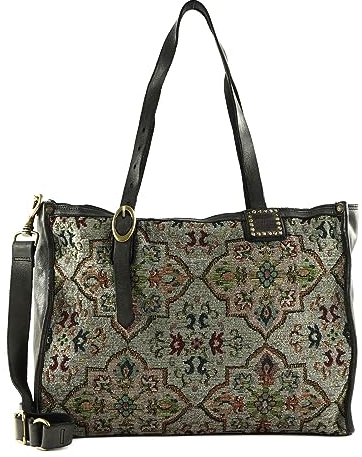 Campomaggi Shopper Schultertasche Shopping Bag Bianco + T/Grigio dunkelbraun