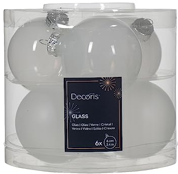 Kaemingk Weihnachtskugeln Glas 6cm x 6 Stück Christbaumkugeln Set Winterweiss schneeweiß - reinweiß