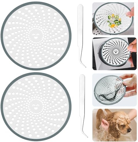 AFASOES 2 Pcs Filtro Pelos Desague Ducha 11cm Filtro Desague Recoge Pelos Ducha Tapa Desague Ducha Filtro Ducha Pelos Atrapa Pelos Redondo Rejilla Desague de Acero Inoxidable para Baño Ducha + 1 Pinza