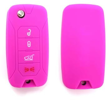 Cover Chiave Auto in Silicone 4 Tasti Telecomando Compatibile con Jeep Renegade Cherokee Fiat Freemont 500X Protezione Urti Caduta Graffi (Rosa)