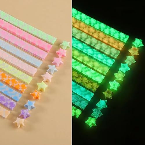 HIDRUO Origami Star Paper Strips, Star Making Folding Paper Strips, Star Paper Origami Strips Glow In The Dark, Color Lucky Star Decoration Paper Strips DIY Hand Art Crafts (Rose)