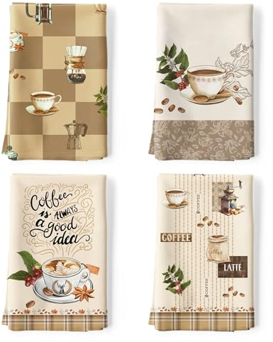 Arquiel Küchentücher Baumwolle 4 Stück, Geschirrtücher 100% Baumwolle Kaffee Küchenhandtuch Set Multi-Purpose Hochwertige Küche Trockentuch Bar Handtücher 48 x 70CM