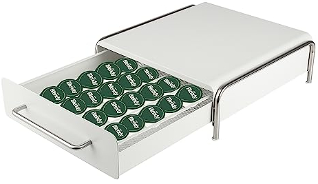 Cassetto Porta Cialde caffè,Porta Capsule per caffè Portacapsule Compatibile con Vertuo - Contenitore 36x Capsule Macchina Espresso-30,5 * 31,5 * 10 cm- (36 pezzi) bianco
