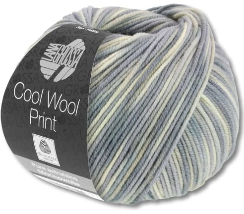 Frida's Wollhaus Lana Grossa 50 g Cool Wool Print Merino Wolle Garn Häkeln Stricken 16 Farben (792 | Hellgrau/Mint/Flieder/Blassrosa)