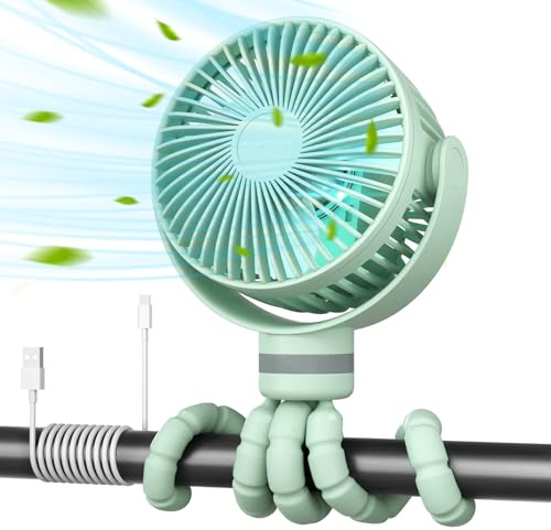 momcozy 8000mAh Ventilateur de Poussette Portable, Batterie de 27 Heures, Rotation Détachable à 4 Vitesses à 360 °, Veilleuse,Ventilateur de Rechargeable par USB,Voyage, Siège, Chambre (vert clair)