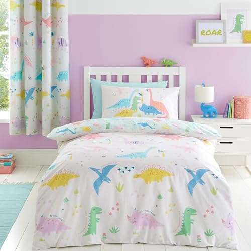 Catherine Lansfield Dinosaur Friends Wende-Bettwäsche-Set für Doppelbett mit Kissenbezügen, Natur