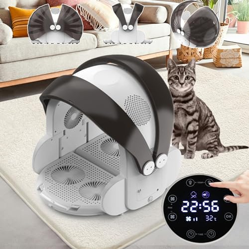 Scatola asciugatrice automatica per animali domestici, ultra silenziosa, flusso d'aria a 360°, display LCD touch, ideale per cani di piccola taglia, 8 ventole, 25-43 ℃, scatola per asciugatura gatti