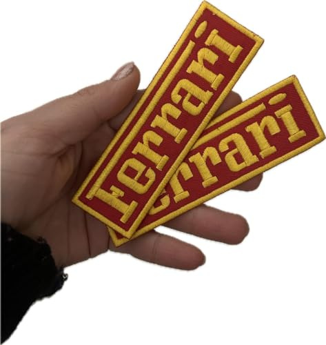 Aufnäher, bestickt, Ferrari, rechteckig, zum Aufbügeln (2 Stück) Maße: H. 3,5 x L. 11,6 cm – Made in Italy