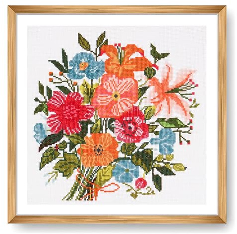 Trimits Large Cross Stitch Kits - Counted Embroidery Needlework for Adults Beginners Kids, Christmas Gifts Wall Art (Frame Not Included), 11 Count, Floral Bouquet