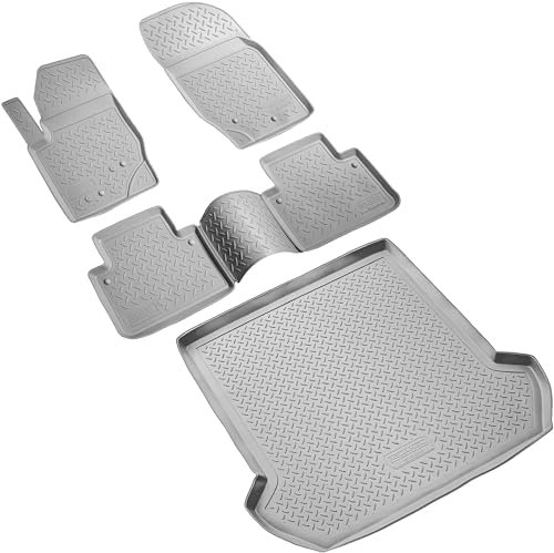 RECAMBO Gummimatten & Kofferraumwanne Set passend für Volvo XC90 I | 2002-2014 | 5 Sitze - 100% passgenaue Auto Fußmatten und Kofferraummatte aus hochwertigen rutschfesten TPE - Grau