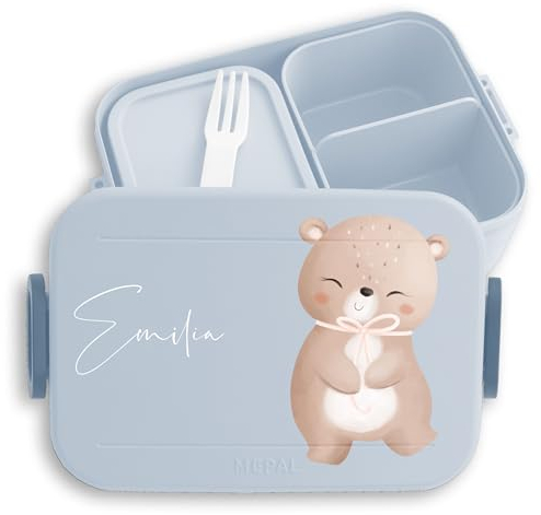 Kinder Bento Box Midi für Mepal Bentobox - Bären - Brotbox süßer Bär Lunchbox Bärenmotiv Jausenbox Bärenliebe I - 900 ml - Hellblau - individuell geschenke einschulung bear süß brotdose