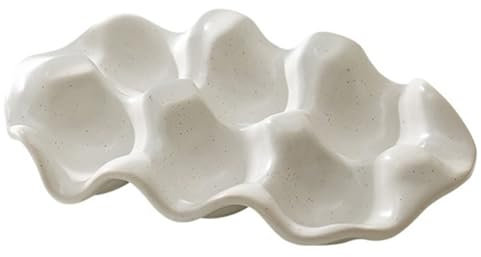 Doxiuyo Vassoio per Uova, Collane, Orecchini, Portaoggetti, Piatto da Esposizione, Valore, Ornamenti in Ceramica, per Cose Buone, Griglia Bianca
