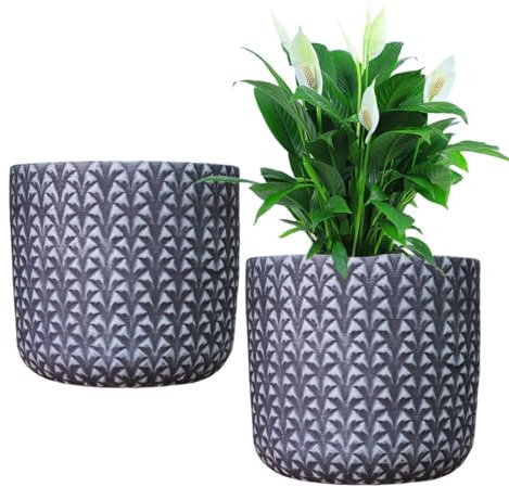 Generic 24,1 cm H Outdoor Pflanzgefäß Blumentopf für Zimmerpflanzen Ananas Muster Runder Übertopf mit Drainageloch Zylindrische Pflanztöpfe 2er Set (Dunkelgrau)