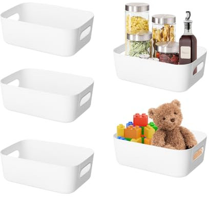 Acentor 5pcs Cestas Almacenaje Plastico Cajas Organizadora con Asa Organizador cajas almacenaje de Cocina de Baño para Casa Cocina Baño Oficina Dormitorio 21.5 x 14.5 x 7.5 cm
