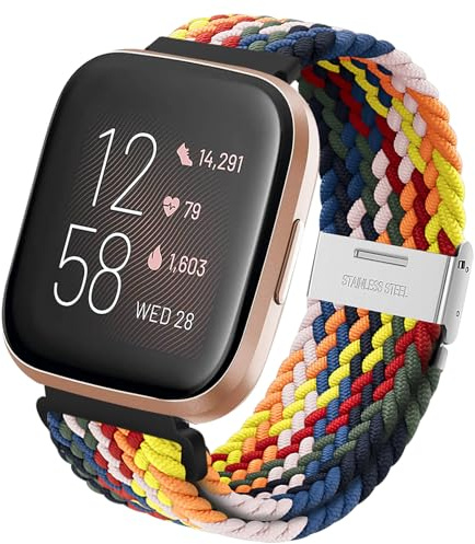 Nylon Armband für Fitbit Versa 2, Geflochtenes Schlaufenarmband Elastisches Sportarmband Nylon Solo Loop Uhrenarmband für Fitbit Versa 2, Fitbit Versa, Fitbit Versa Lite, Versa SE für Damen Herren