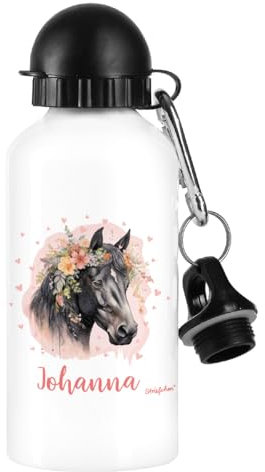 Striefchen® Trinkflasche für Kinder mit Wunschname 500 ml BPA frei Aluminium (Pferd)
